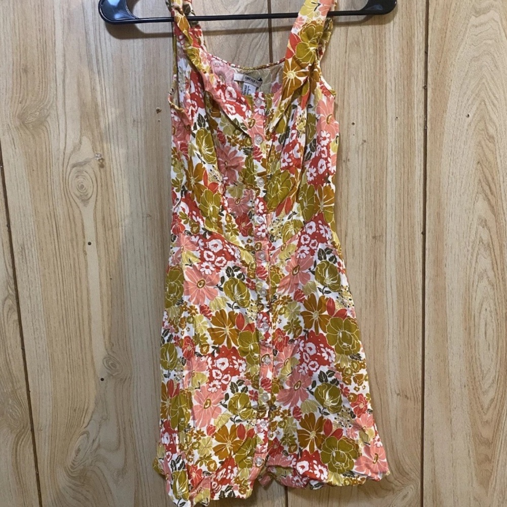 Forever 21 Floral Button-Down Mini Dress - Pink and Green